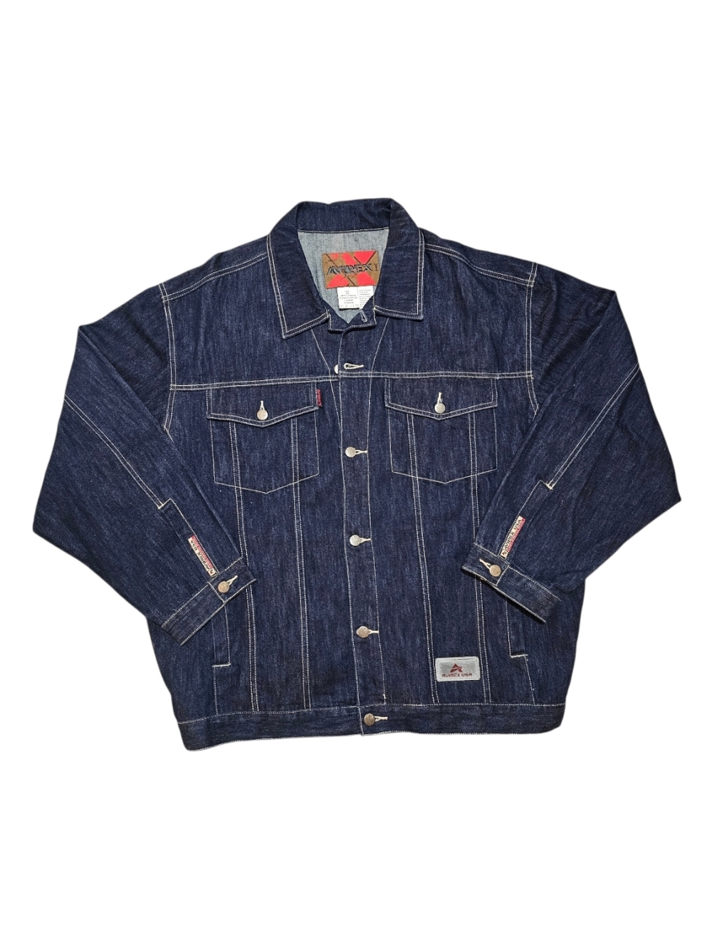 Vintage Avirex USA Contrast Stitch Dark Wash Denim Trucker Jacket